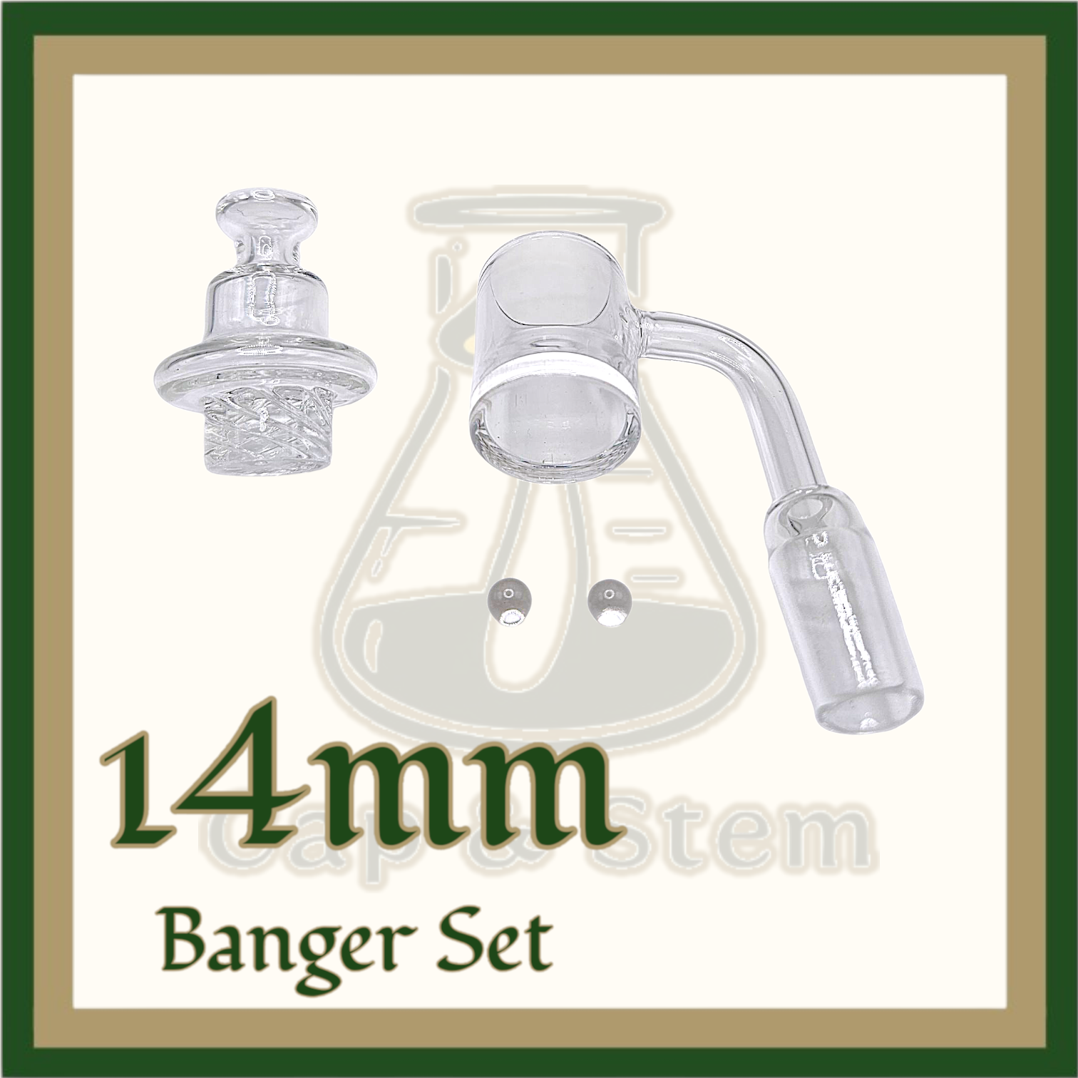 BANGER SET - 14mm (Male) Banger, Carb Cap (Spinner) and Glass Beads *Cap & Stem Provisions
