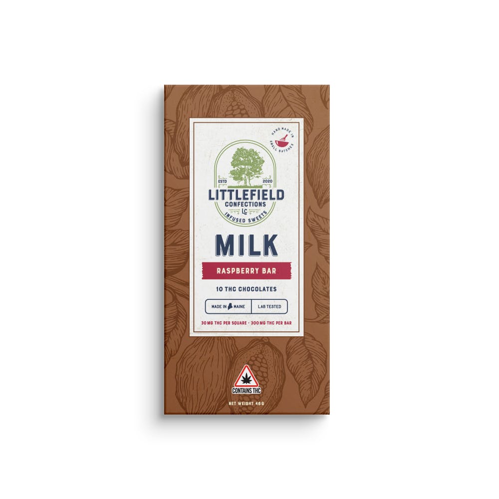 Milk Raspberry THC Chocolate Bar 300mg (10mg/pc) *Littlefield Confections