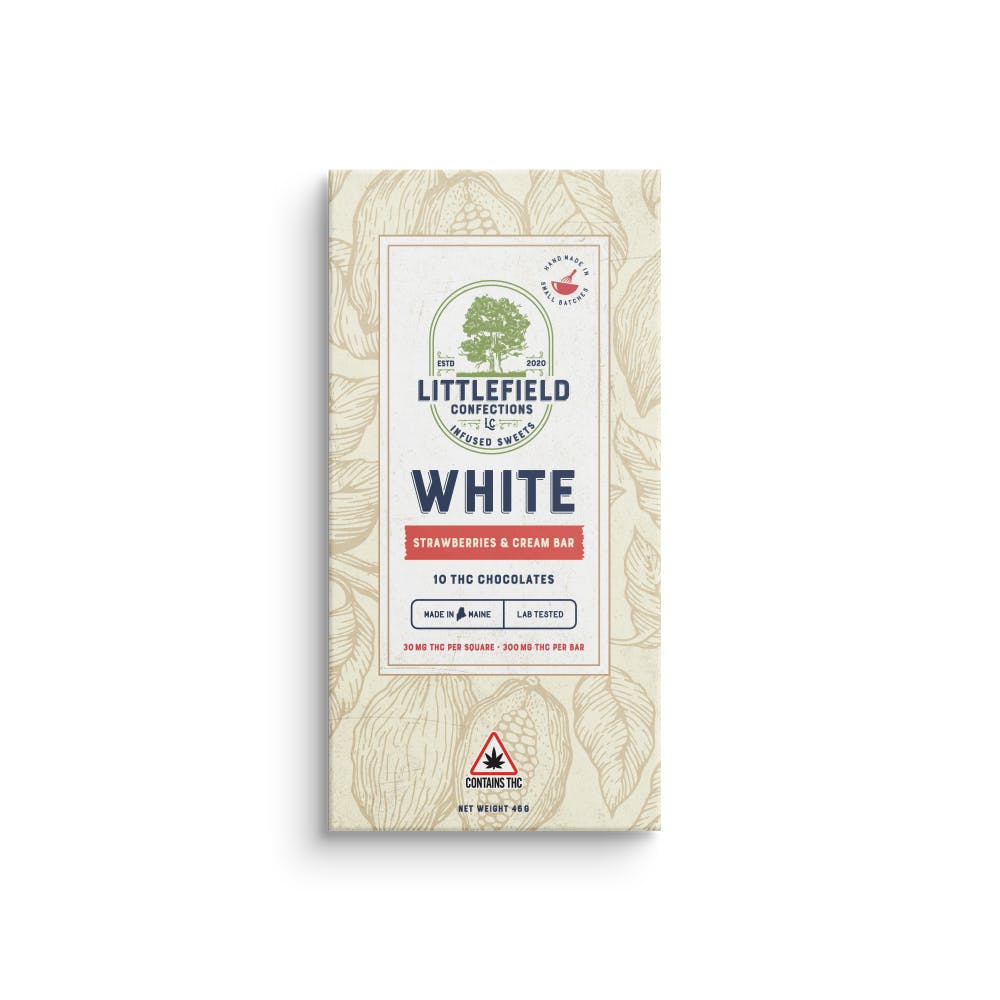 Strawberries and Cream Bar THC White Chocolate Bar 300mg (10mg/pc) *Littlefield Confections