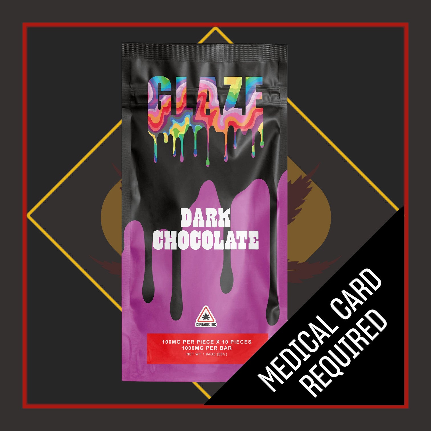 1000mg Dark Chocolate Bar THC Bar *Glaze