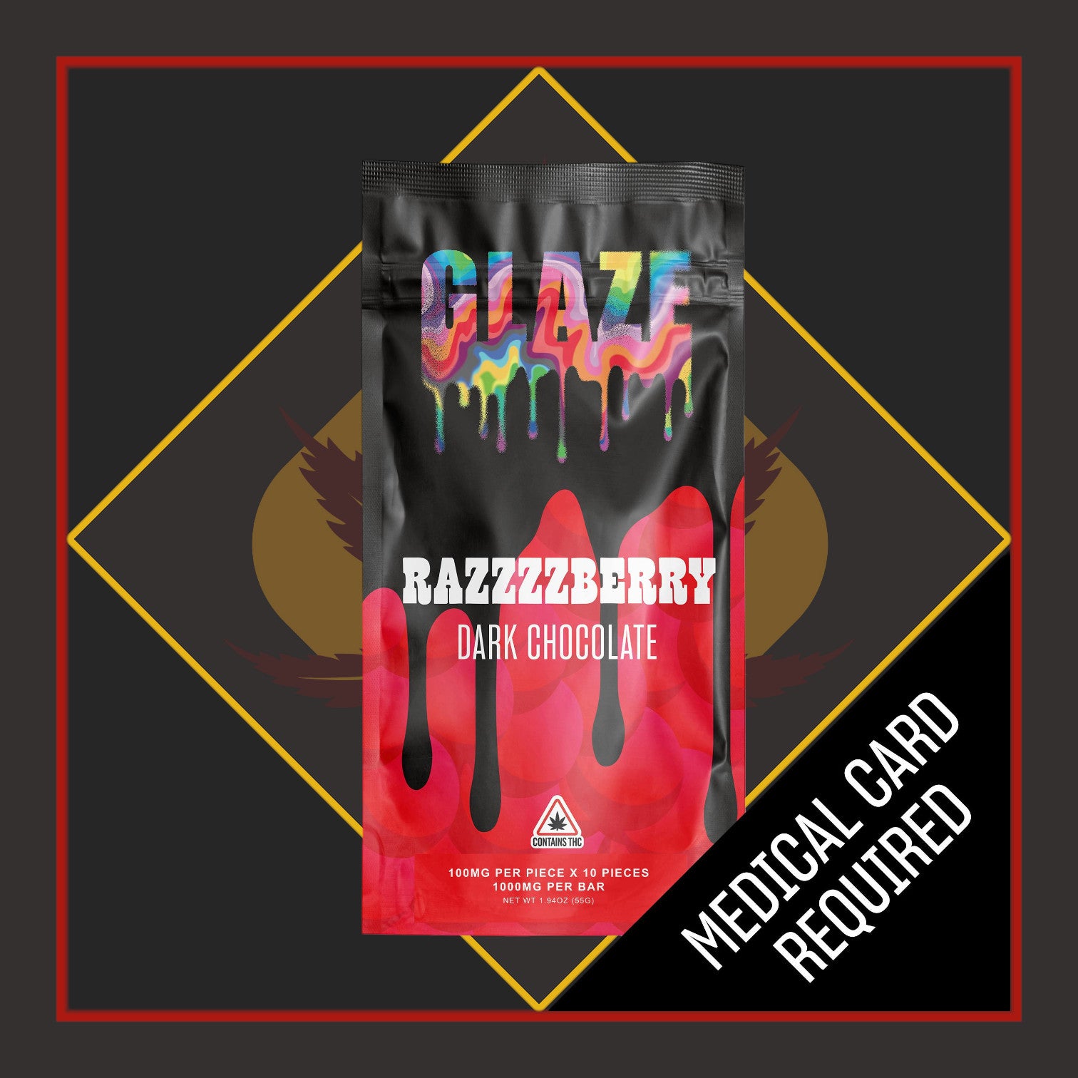 1000mg Razzzzberry Dark Chocolate Bar THC Bar *Glaze