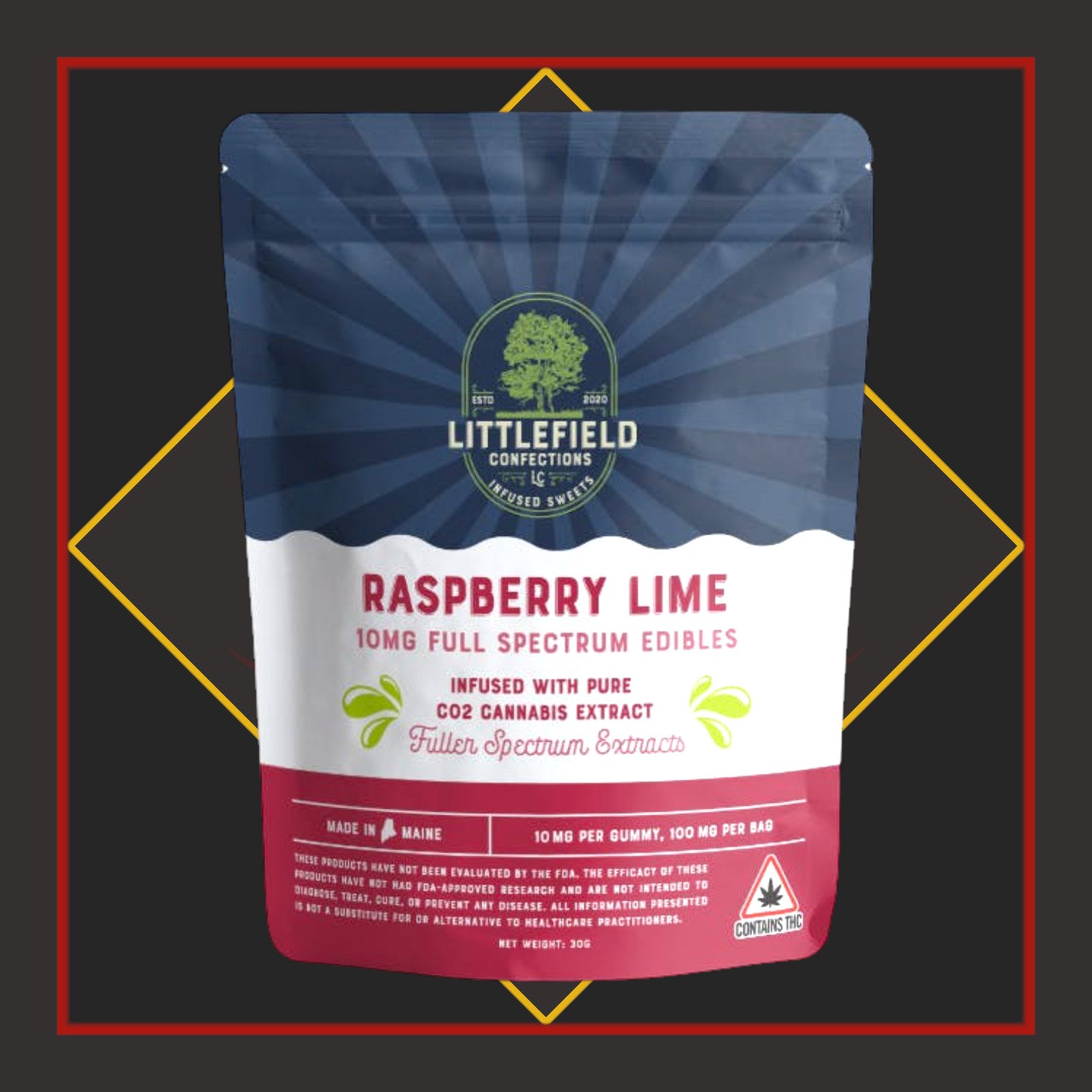 100mg Full Spectrum Gummies - Raspberry Lime *Littlefield Confections
